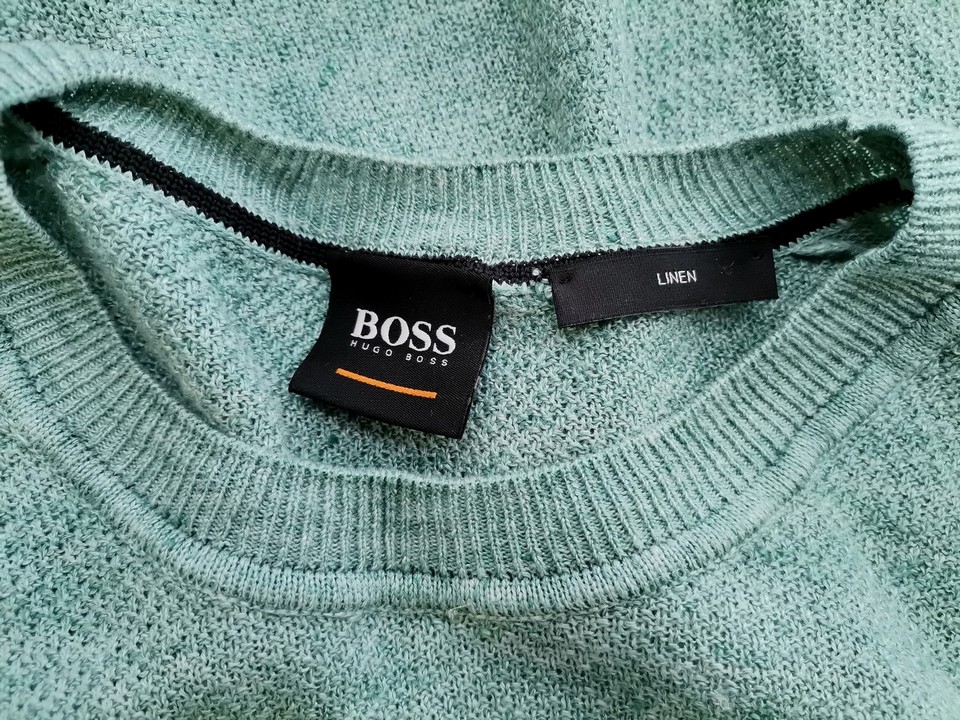 Hugo Boss Rozmiar L Kolor Miętowy Męski Sweter Długi rękaw Materiał Len 100%