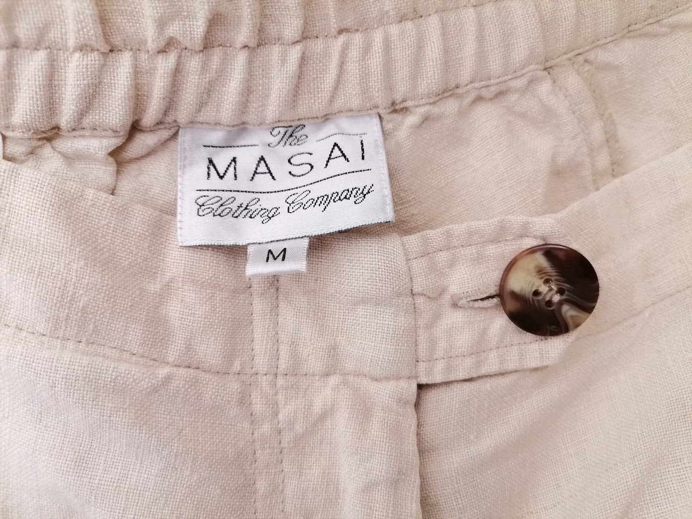 The Masai Rozmiar M Kolor Kremowy Spodnie Casual Materiał Len 100%