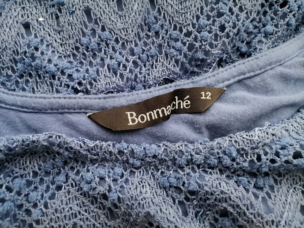 BONMARCHE Rozmiar 12 (40) Kolor Niebieski Jodełka Okrągły dekolt Tunika Bluzka Dzianina Rękaw 3/4