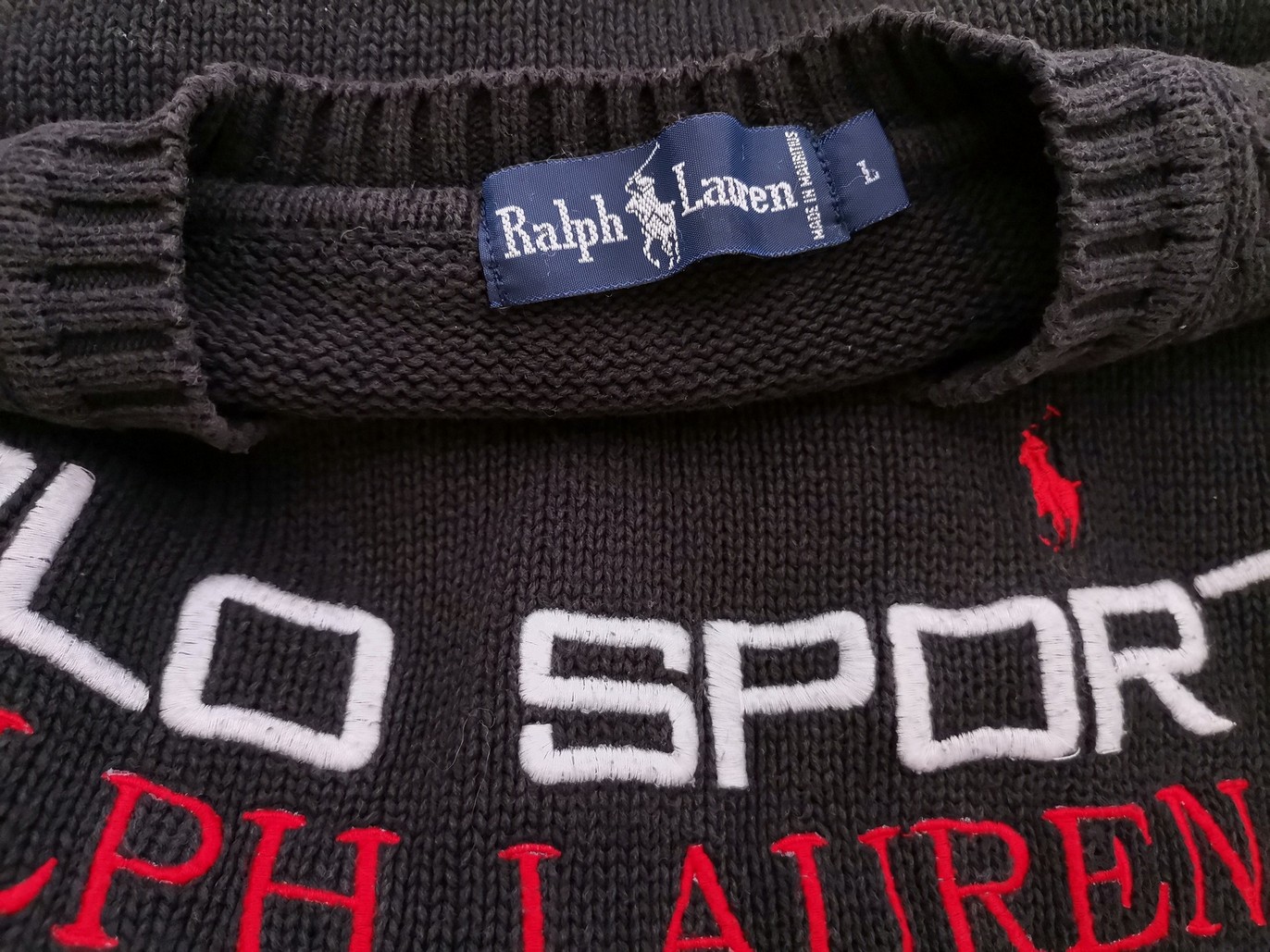 Ralph Lauren Rozmiar L Kolor Czarny W serek Sweter Długi rękaw Cienka dzianina