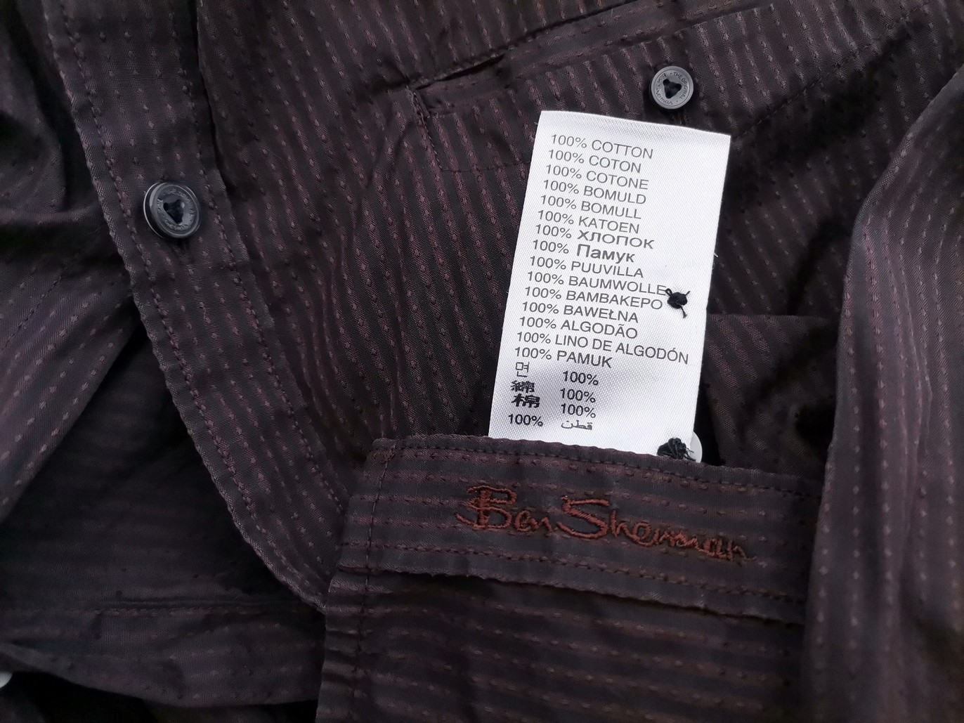 BEN SHERMAN Rozmiar L Kolor Czarny Pasy Kołnierz Męska Koszula Casual Długi rękaw Materiał Bawełna 100%