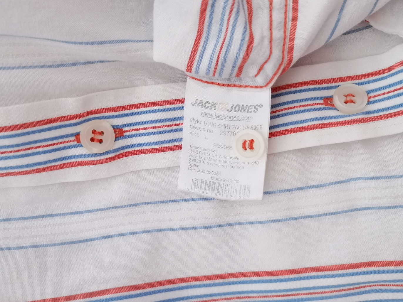 Jack & jones Rozmiar L Kolor Biały Pasy Kołnierz Męska Koszula Casual Długi rękaw Materiał Bawełna 100%