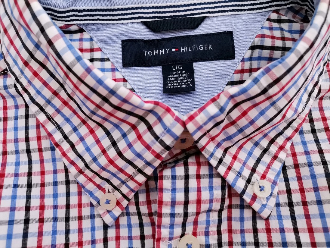 Tommy hilfiger Rozmiar L Kolor Niebieski Krata Kołnierz Męska Koszula Casual Długi rękaw Materiał Bawełna 100%