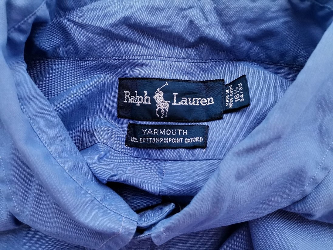 Ralph Lauren Rozmiar 16.5 (34/35) 40 Kolor Niebieski Kołnierz Męska Koszula Elegancka Długi rękaw Materiał Bawełna 100%