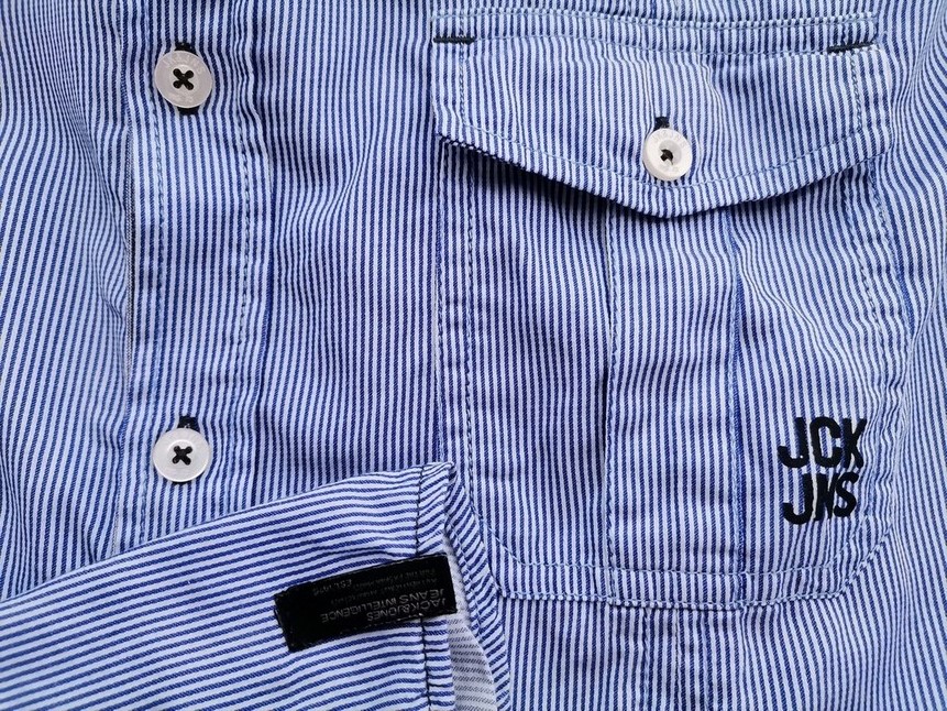 Jack & jones Rozmiar L Kolor Niebieski Pasy Kołnierz Męska Koszula Casual Długi rękaw