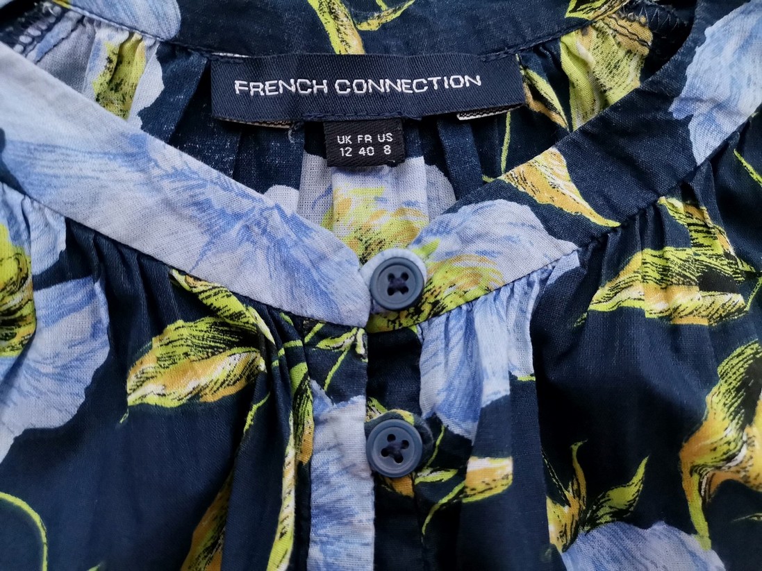 French connection Rozmiar 12 (40) Kolor Granatowy Crew Neck Bluzka Zapinana Krótki rękaw Materiał Bawełna 100%