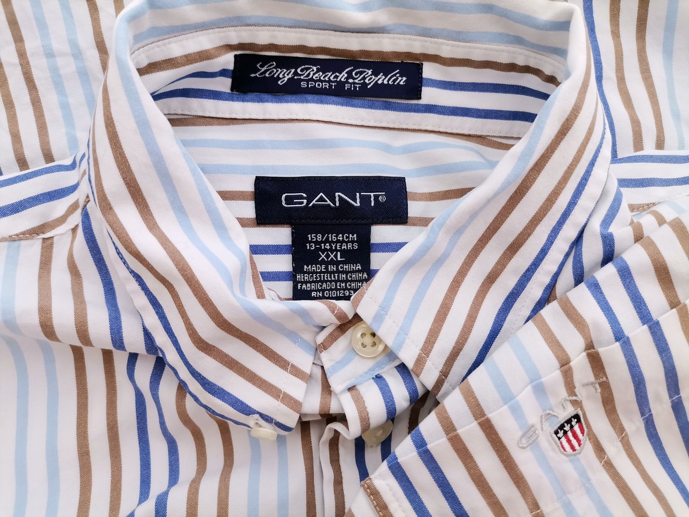 Gant Rozmiar 158/164cm (XS/S) Kolor Biały Pasy Kołnierz Koszula Zapinana Bluzka Długi rękaw Materiał Bawełna 100%