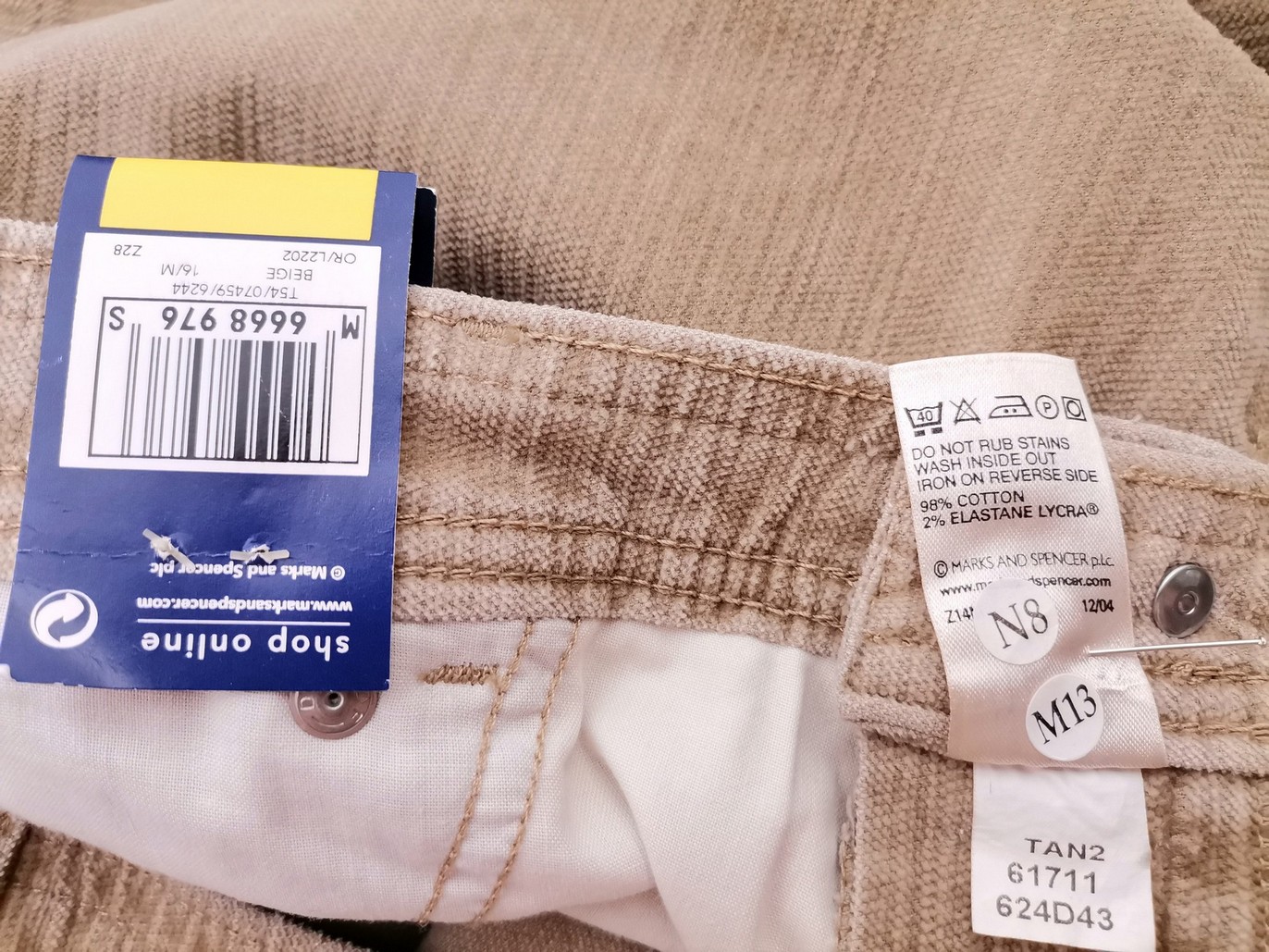 Marks&spencer Rozmiar 16 (44) Kolor Beżowy Spodnie Casual Materiał Bawełna