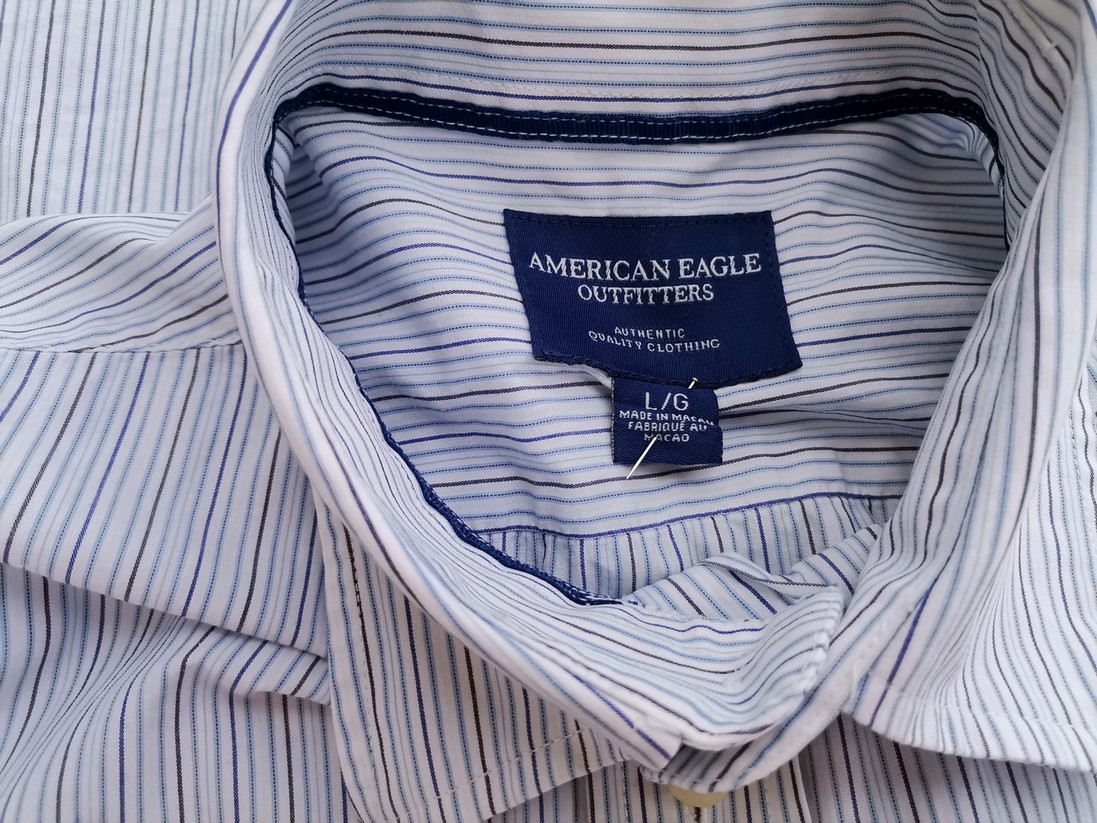 American Eagle Rozmiar L Kolor Niebieski Pasy Kołnierz Męska Koszula Casual Długi rękaw Materiał Bawełna 100%