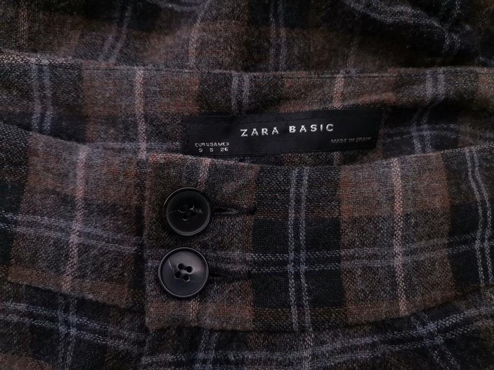 ZARA BASIC Rozmiar S Kolor Brązowy Krata Spodnie Rybaczki Materiał Wiskoza