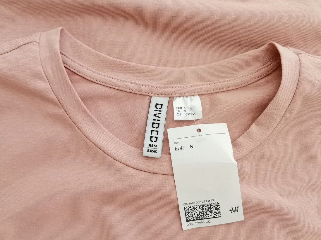 H&m Rozmiar S Kolor Pudrowy Róż Crew Neck Sukienka Prostokątna Krótki rękaw Do Kolan Materiał Bawełna