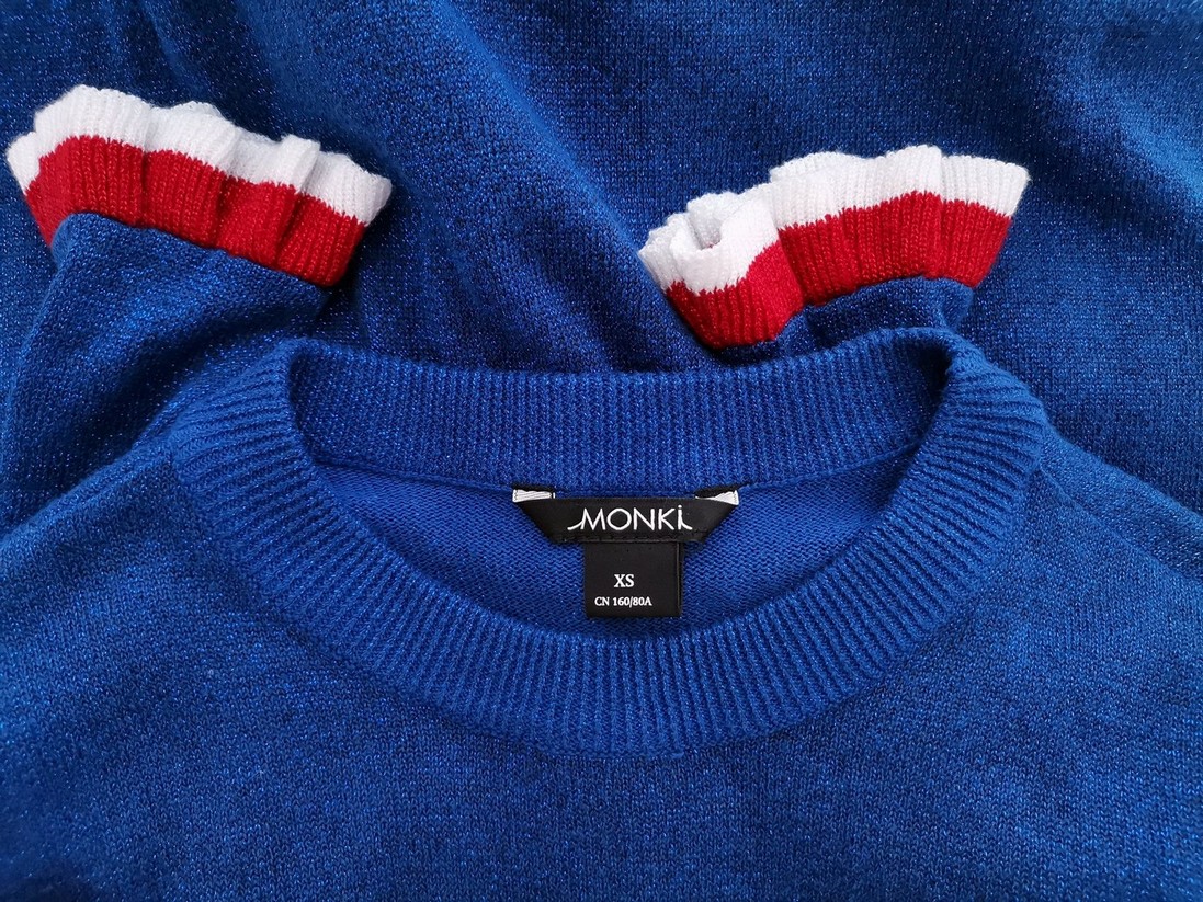 Monki Rozmiar XS Kolor Niebieski Crew Neck Sukienka Sweterkowa Długi rękaw Długa Materiał Bawełna