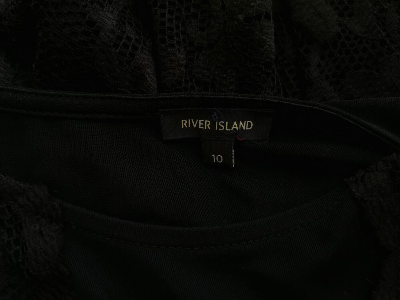 River island Rozmiar 10 (38) Kolor Czarny Okrągły dekolt Sukienka A-Line Krótki rękaw Do Kolan