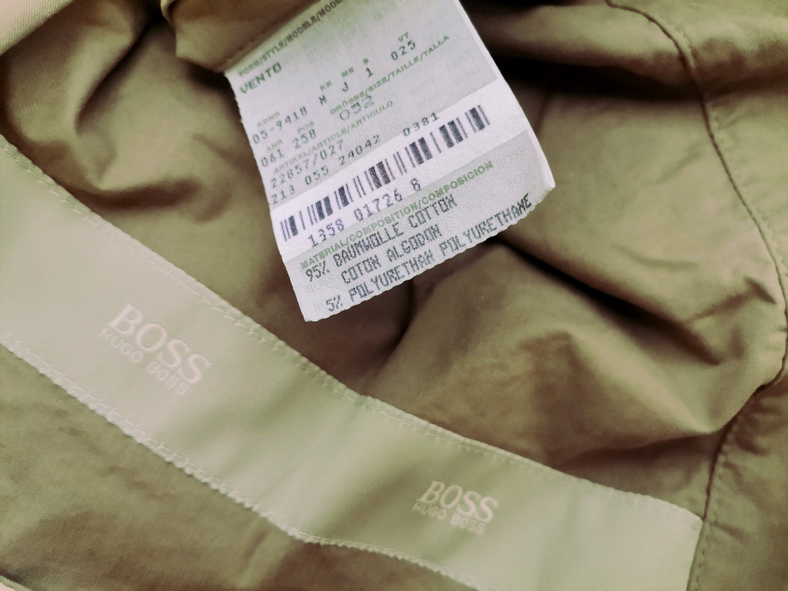 Hugo Boss Rozmiar 52 (XL) Kolor Khaki Kurtka męska Długi rękaw Materiał Bawełna