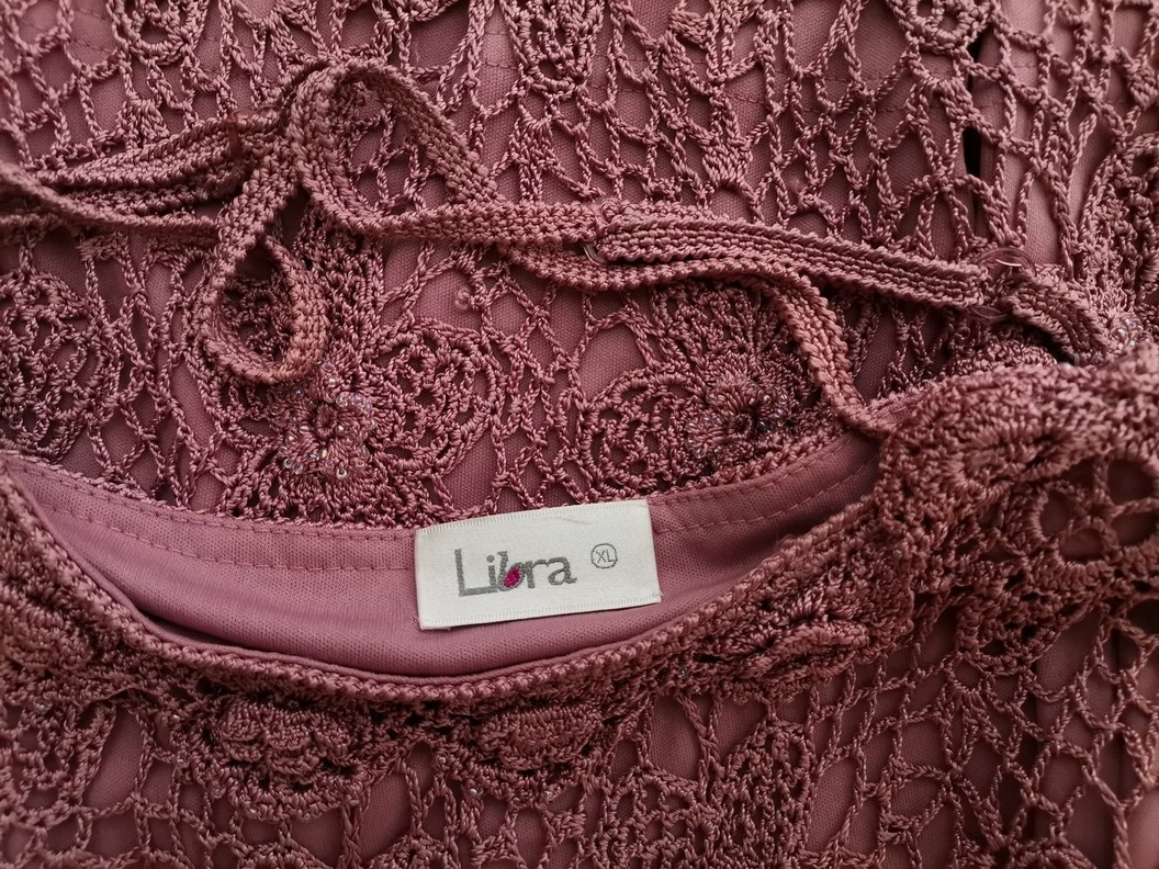 Libra Rozmiar XL Kolor Pudrowy Róż Dekolt U Bluzka z otwartą dzianiną Bezrękawnik Materiał Rayon 100%