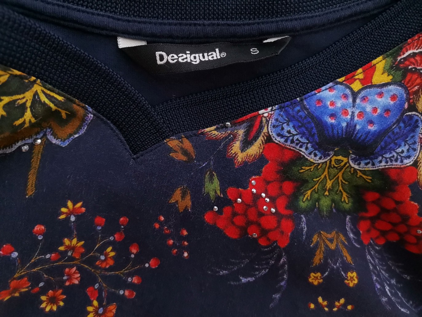 DESIGUAL Rozmiar S Kolor Granatowy W serek Bluzka Rękaw 3/4 Materiał Modal