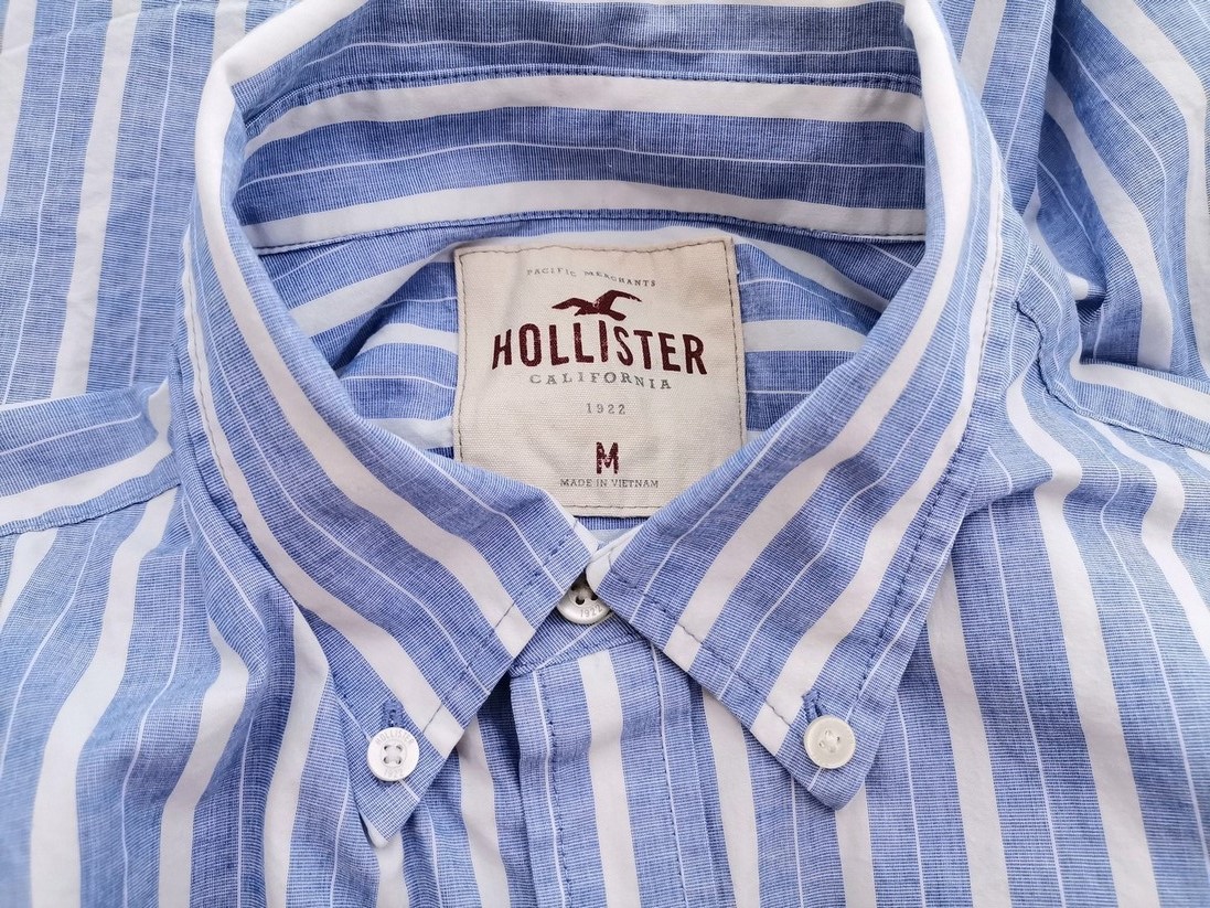 Hollister Rozmiar M Kolor Niebieski Pasy Kołnierz Męska Koszula Casual Długi rękaw Materiał Bawełna 100%