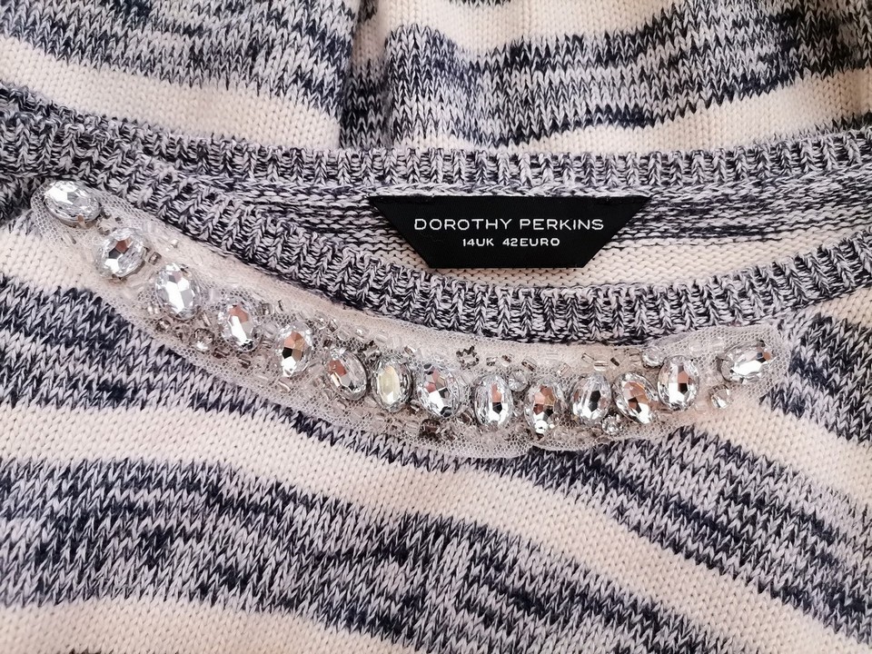 Dorothy perkins Rozmiar 14 (42) Kolor Niebieski Pasy Okrągły dekolt Bluzka Rękaw 3/4 Materiał Bawełna 100%