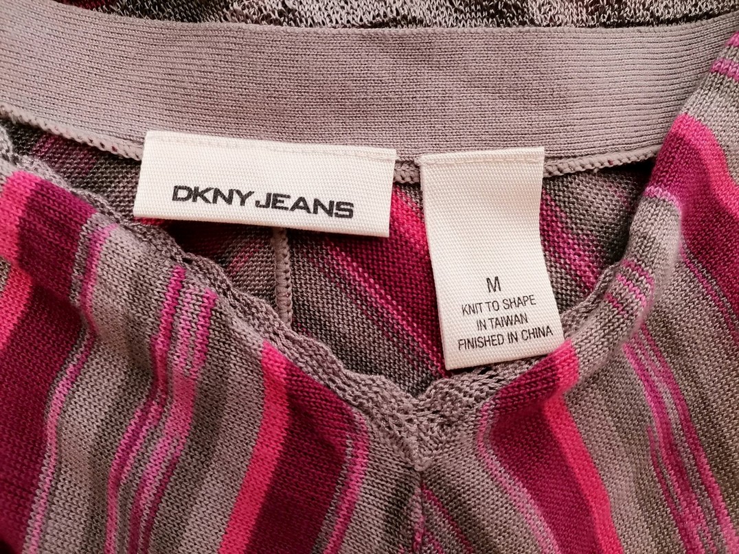 Dkny Jeans Rozmiar M Kolor Beżowy Pasy Dekolt Serce Tunika Bluzka Dzianina Krótki rękaw Materiał Rayon