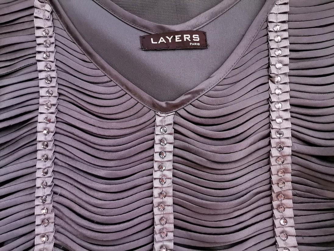 Layers Paris Rozmiar 34/36 Kolor Szary W serek Sukienka Bodycon Bezrękawnik Do Kolan