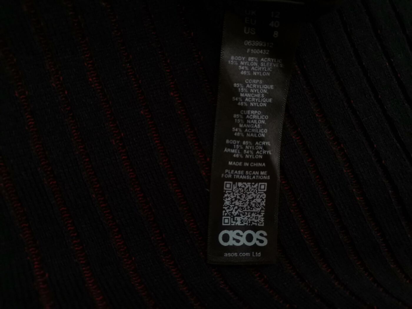 ASOS Rozmiar 12 (40) Kolor Czarny Crew Neck Długi Sweter Tunika Długi rękaw Materiał Akryl Cienka dzianina