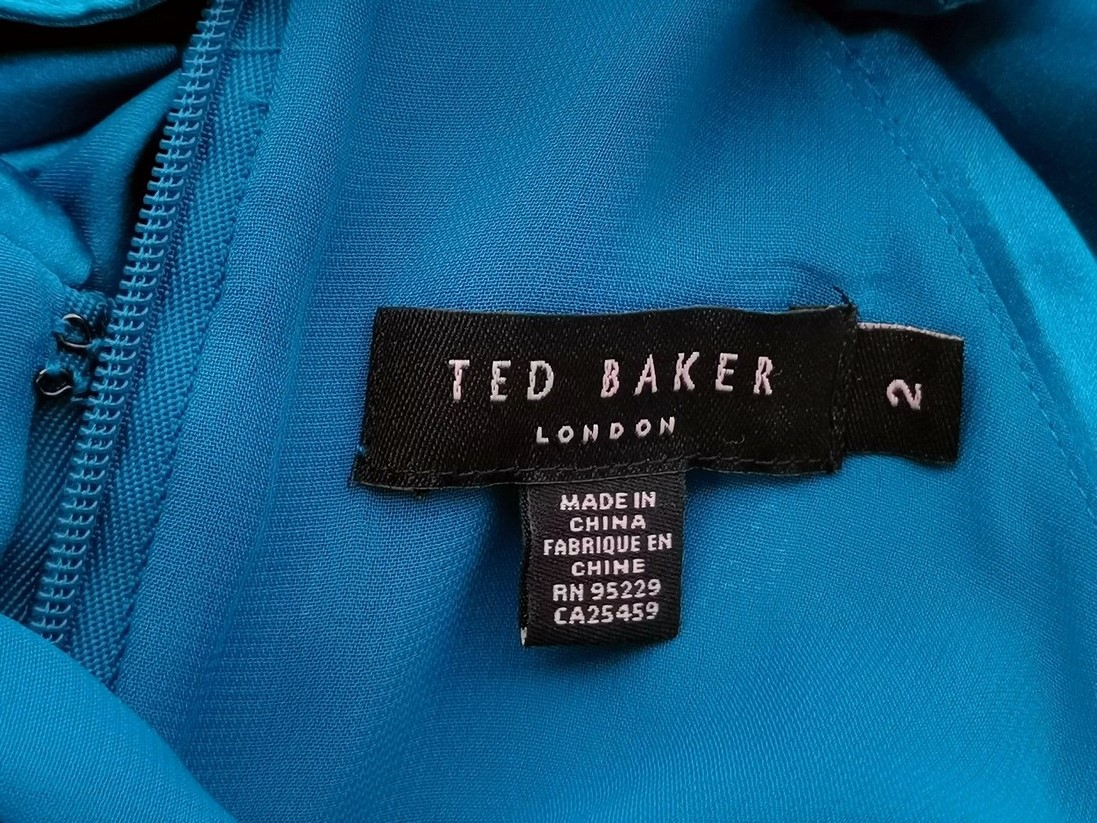 Ted Baker Rozmiar 2 (38) Kolor Niebieski Odkryte Ramiona Suknia Balowa Sukienka Wieczorowa Krótki rękaw Do Kolan Materiał Jedwab 100%