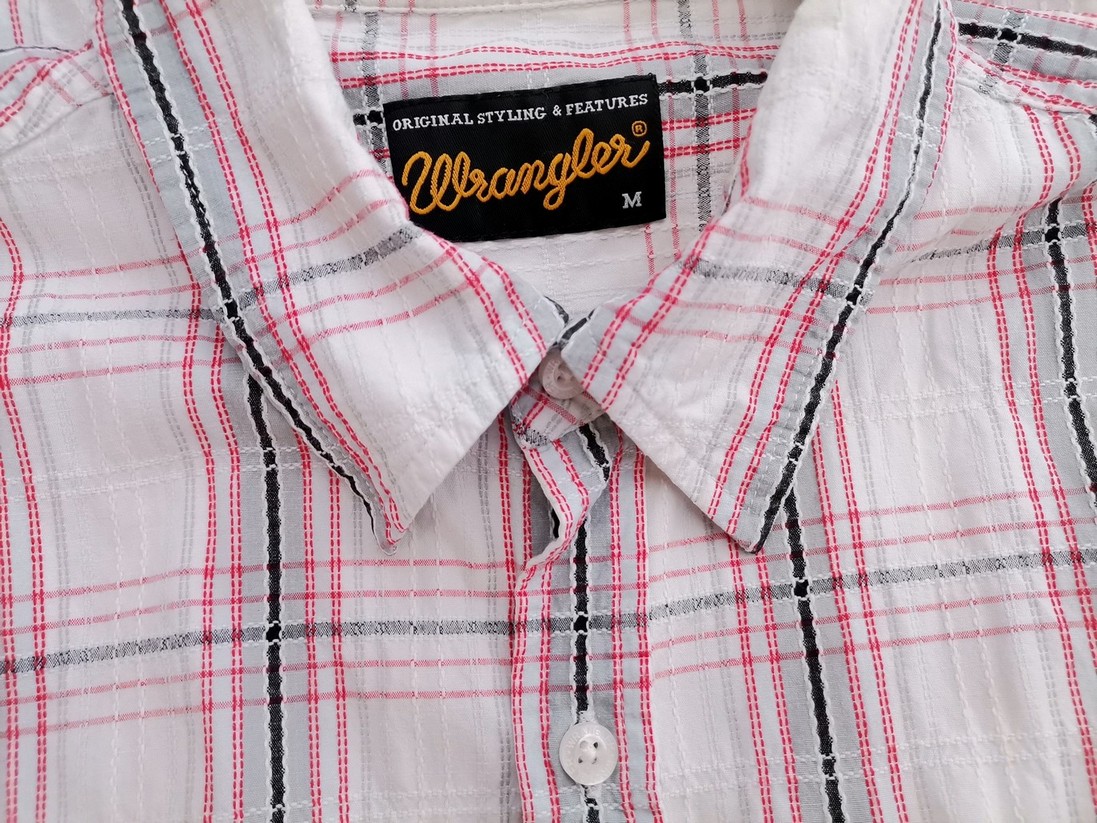 Wrangler Rozmiar M Kolor Szary Krata Kołnierz Męska Koszula Casual Krótki rękaw Materiał Bawełna 100%