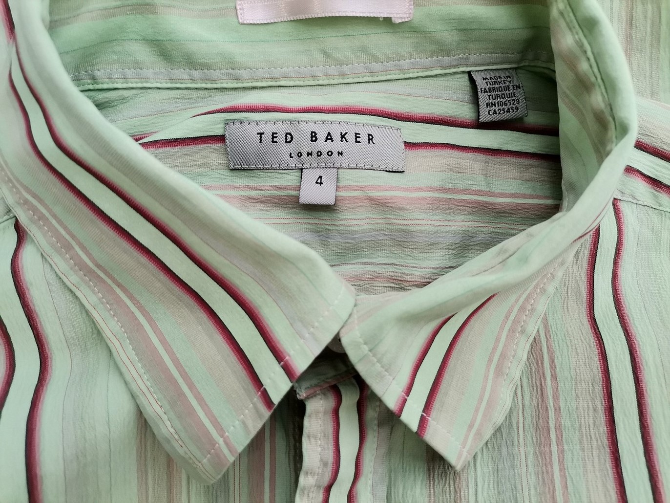 Ted Baker Rozmiar 4 (XL) Kolor Zielony Pasy Kołnierz Męska Koszula Casual Długi rękaw Materiał Bawełna