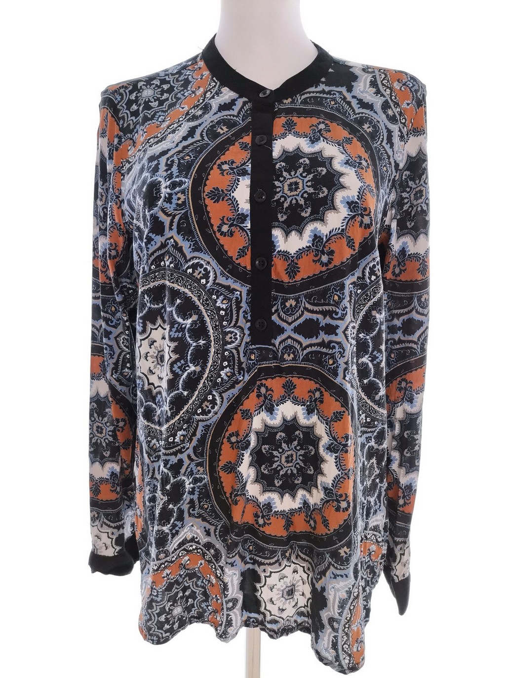 2 Biz Rozmiar M Kolor Granatowy Damask Paisley Crew Neck Tunika Popover Bluzka Długi rękaw