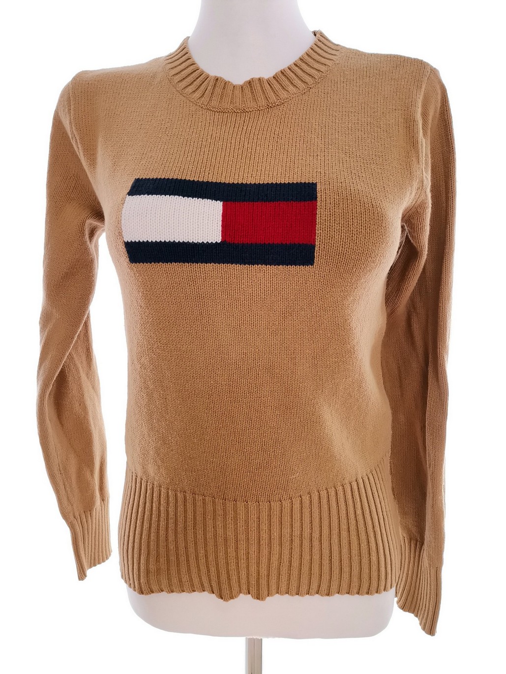 TOMMY HILFIGER DENIM Rozmiar S Kolor Brązowy Crew Neck Sweter Długi rękaw Materiał Bawełna Cienka dzianina