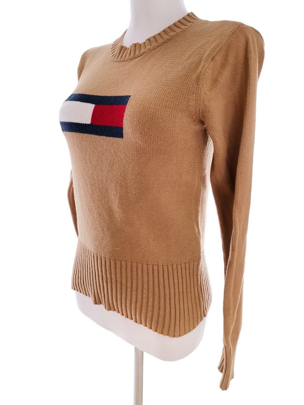 TOMMY HILFIGER DENIM Rozmiar S Kolor Brązowy Crew Neck Sweter Długi rękaw Materiał Bawełna Cienka dzianina