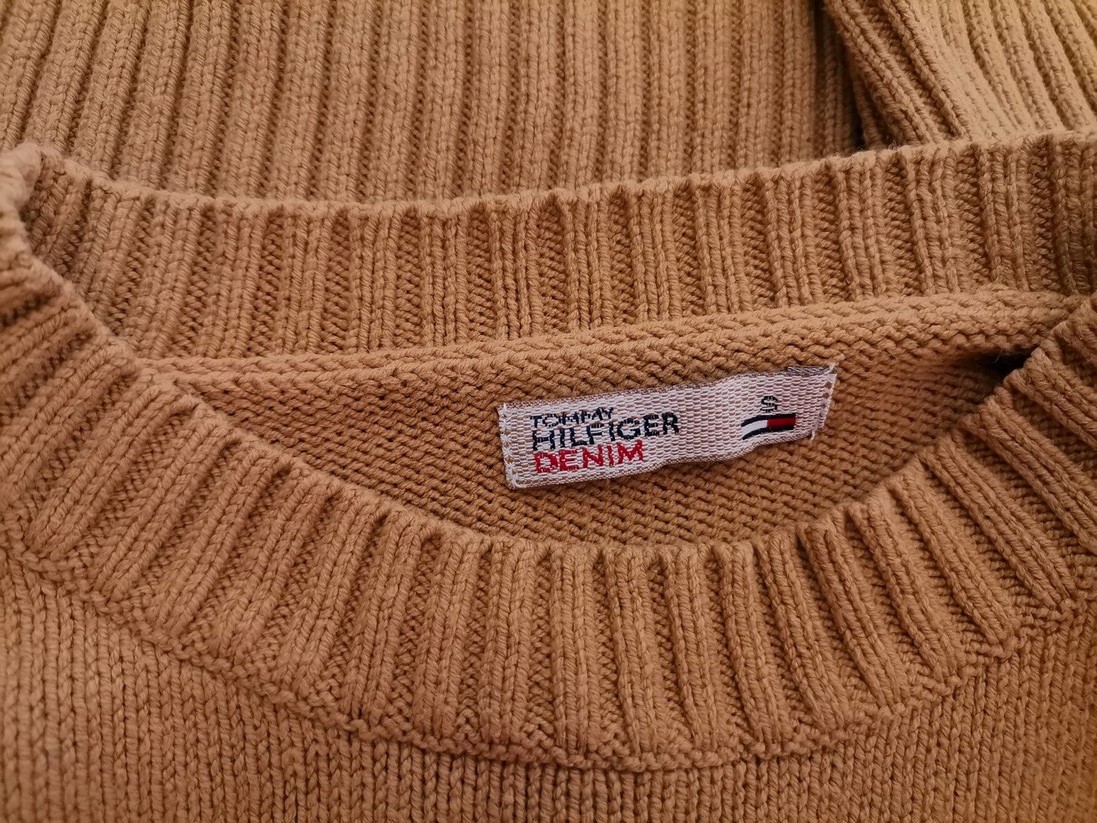 TOMMY HILFIGER DENIM Rozmiar S Kolor Brązowy Crew Neck Sweter Długi rękaw Materiał Bawełna Cienka dzianina