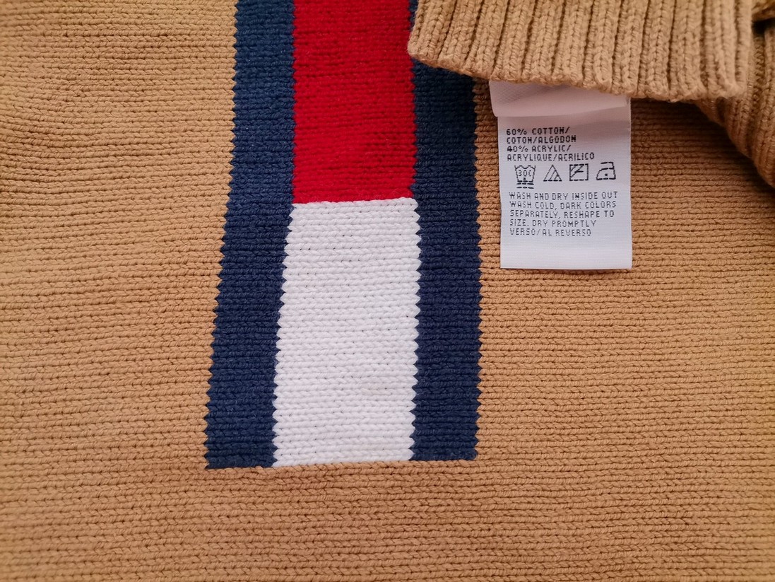 TOMMY HILFIGER DENIM Rozmiar S Kolor Brązowy Crew Neck Sweter Długi rękaw Materiał Bawełna Cienka dzianina