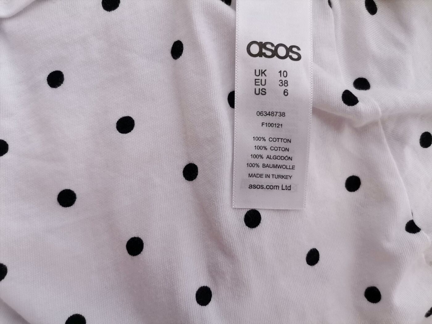 ASOS Rozmiar 10 (38) Kolor Biały Grochy Crew Neck Bluzka Krótki rękaw Materiał Bawełna 100%