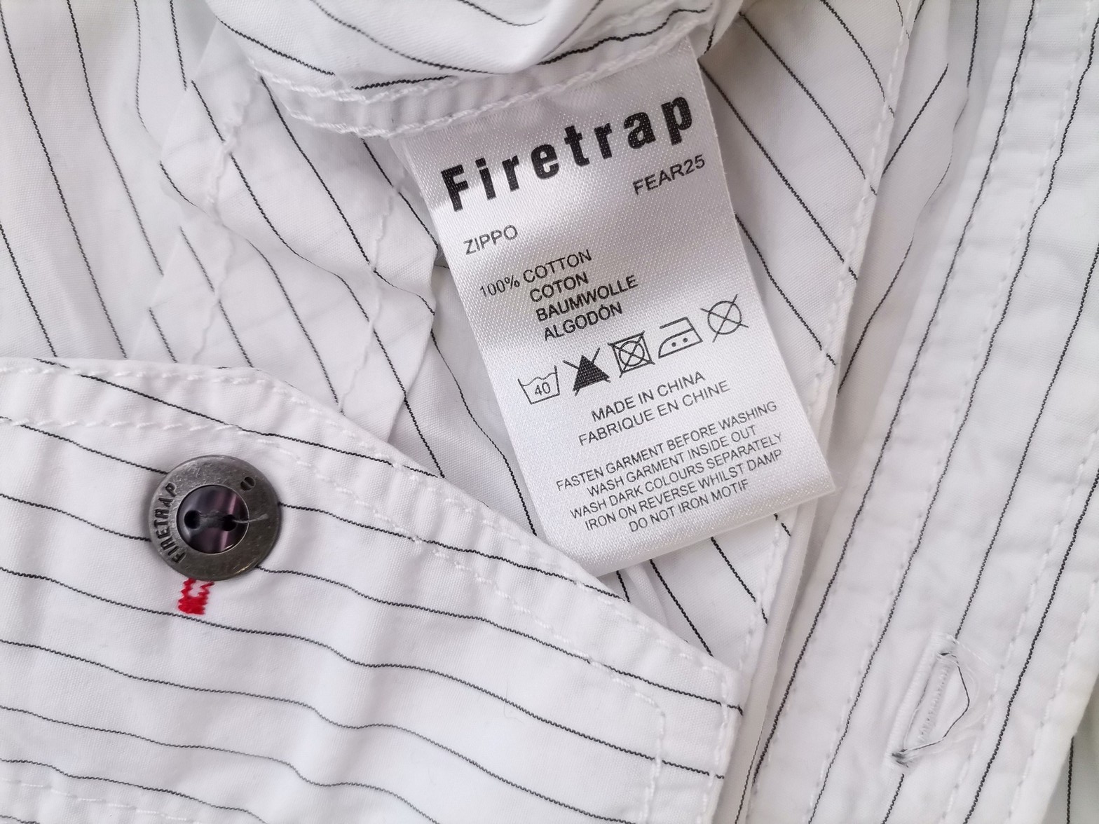 Firetrap Rozmiar L Kolor Biały Pasy Kołnierz Męska Koszula Casual Długi rękaw Materiał Bawełna 100%