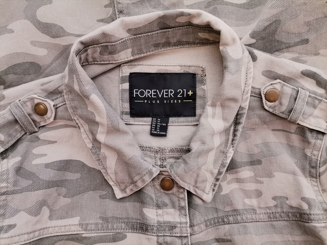 Forever 21 Rozmiar XL Kolor Khaki Kamuflaż Kołnierz Tunika Zapinana Bluzka Długi rękaw Materiał Bawełna 100%