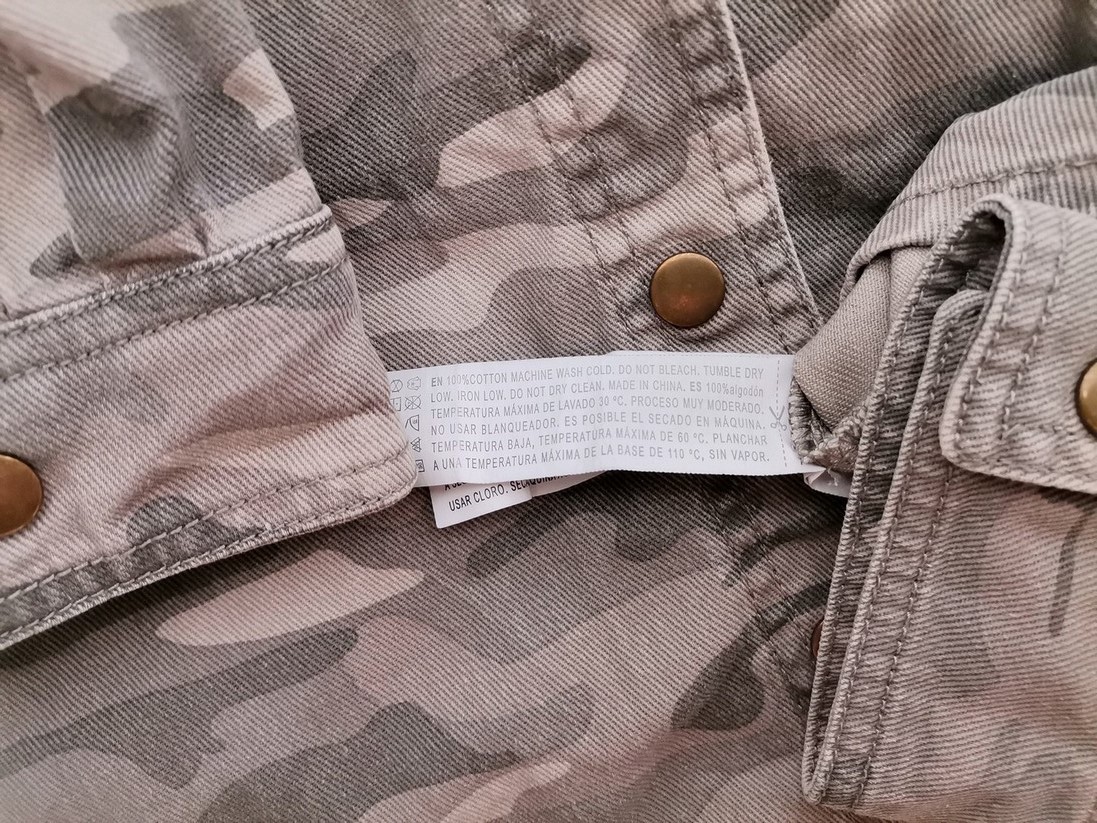 Forever 21 Rozmiar XL Kolor Khaki Kamuflaż Kołnierz Tunika Zapinana Bluzka Długi rękaw Materiał Bawełna 100%