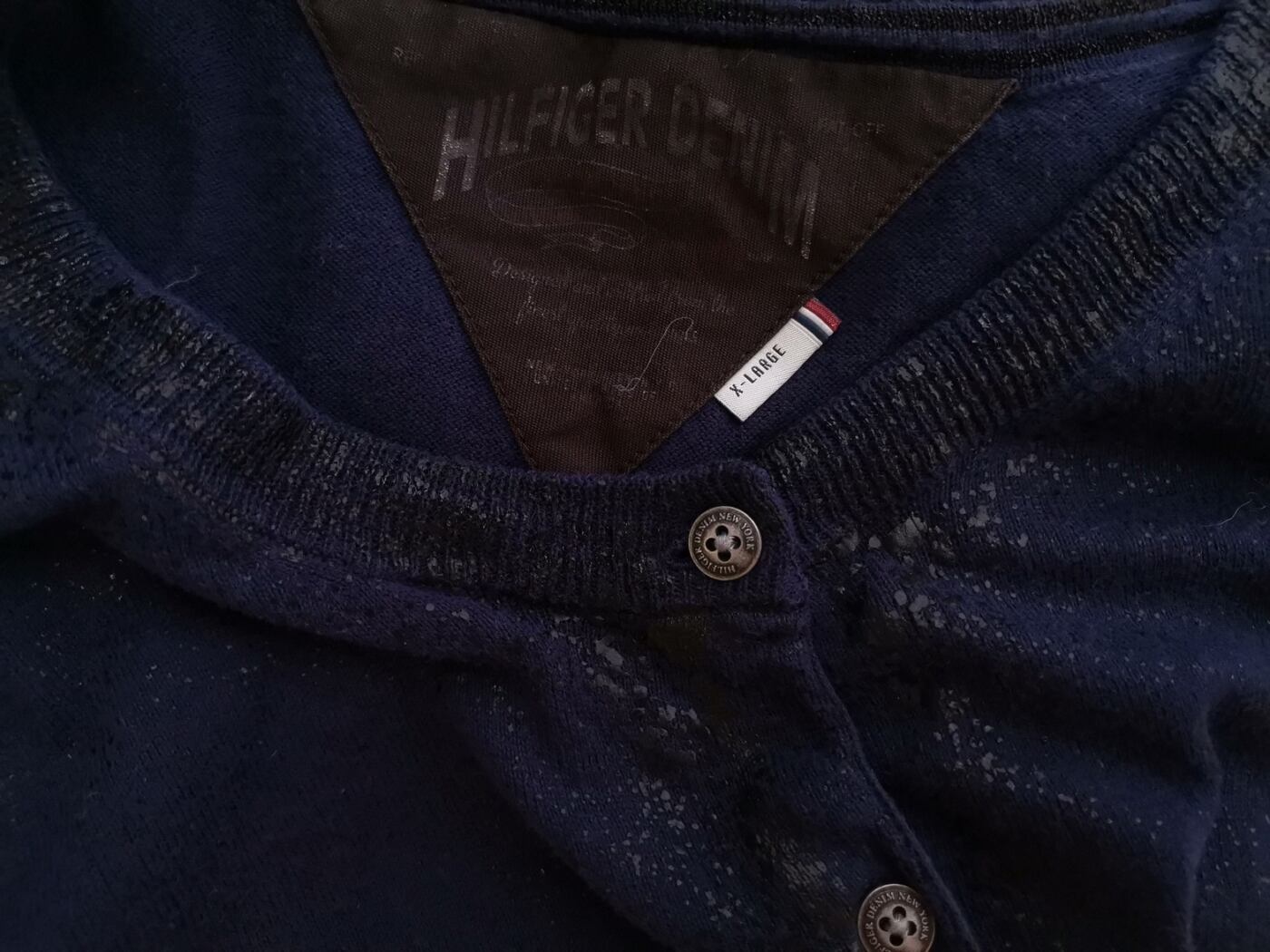 Hilfiger denim Rozmiar XL Kolor Granatowy Okrągły dekolt Bluzka Popover Guziki Krótki rękaw Materiał Bawełna 100%