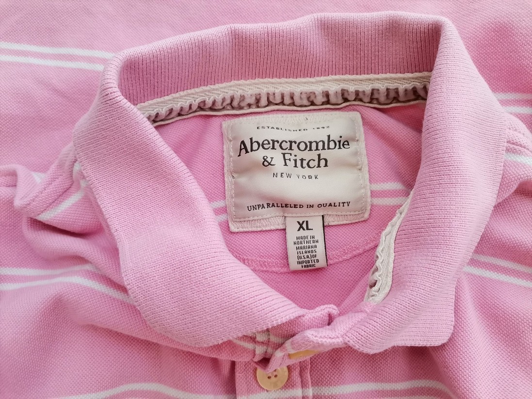 ABERCROMBIE & FITCH Rozmiar XL Kolor Różowy Pasy Kołnierz Koszulka Polo Krótki rękaw Materiał Bawełna 100%