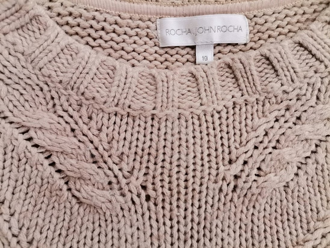 Rocha. John Rocha Rozmiar 10 (38) Kolor Beżowy Crew Neck Sweter Długi rękaw Materiał Akryl Dzianina kablowa