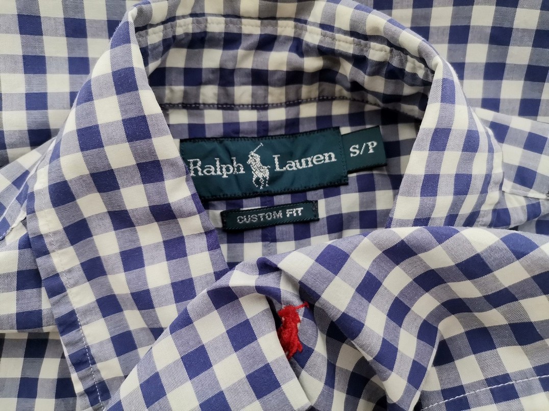 Ralph Lauren Rozmiar S Kolor Niebieski Krata Kołnierz Męska Koszula Casual Krótki rękaw Materiał Bawełna 100%