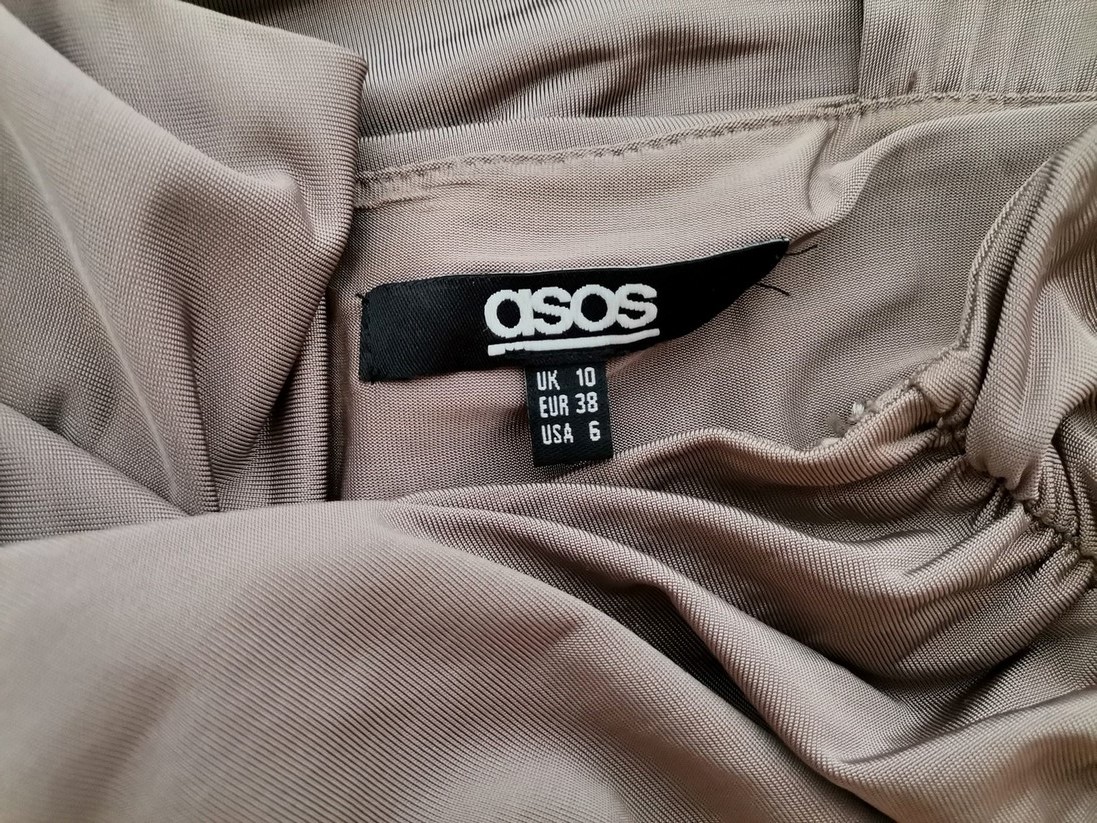 ASOS Rozmiar 10 (38) Kolor Beżowy Na Jedno Ramię Sukienka Bodycon Bezrękawnik Do Kolan Materiał Wiskoza