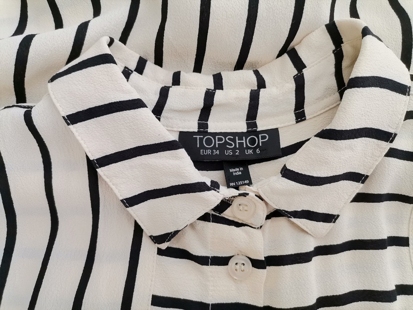 Topshop Rozmiar 34 Kolor Kremowy Pasy Kołnierz Tunika Zapinana Bluzka Bezrękawnik