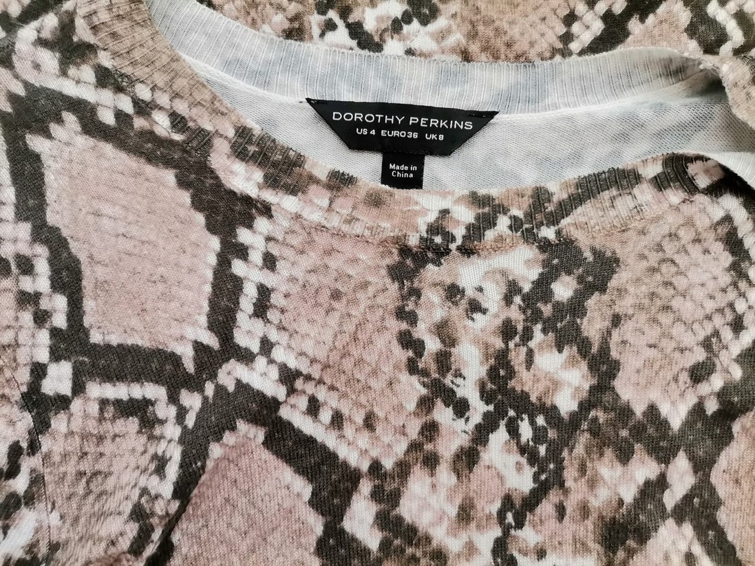 Dorothy perkins Rozmiar 4 (36) Kolor Brązowy Panterka Crew Neck Bluzka Długi rękaw Materiał Wiskoza