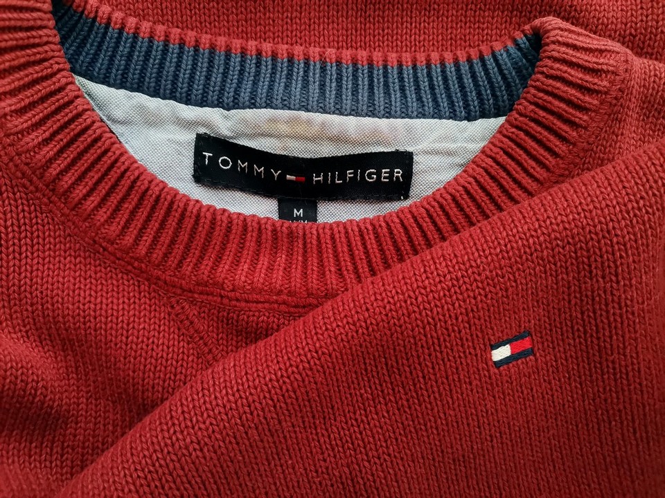 Tommy hilfiger Rozmiar M Kolor Bordowy Męski Sweter Długi rękaw Materiał Bawełna 100%