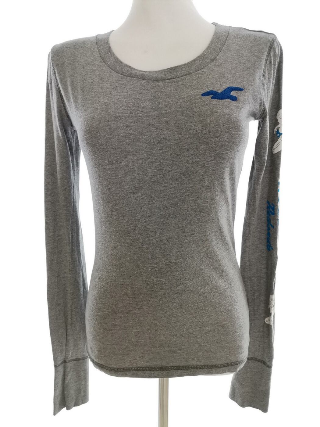 Hollister Rozmiar S Kolor Szary Crew Neck Bluzka Długi rękaw Materiał Bawełna 100%