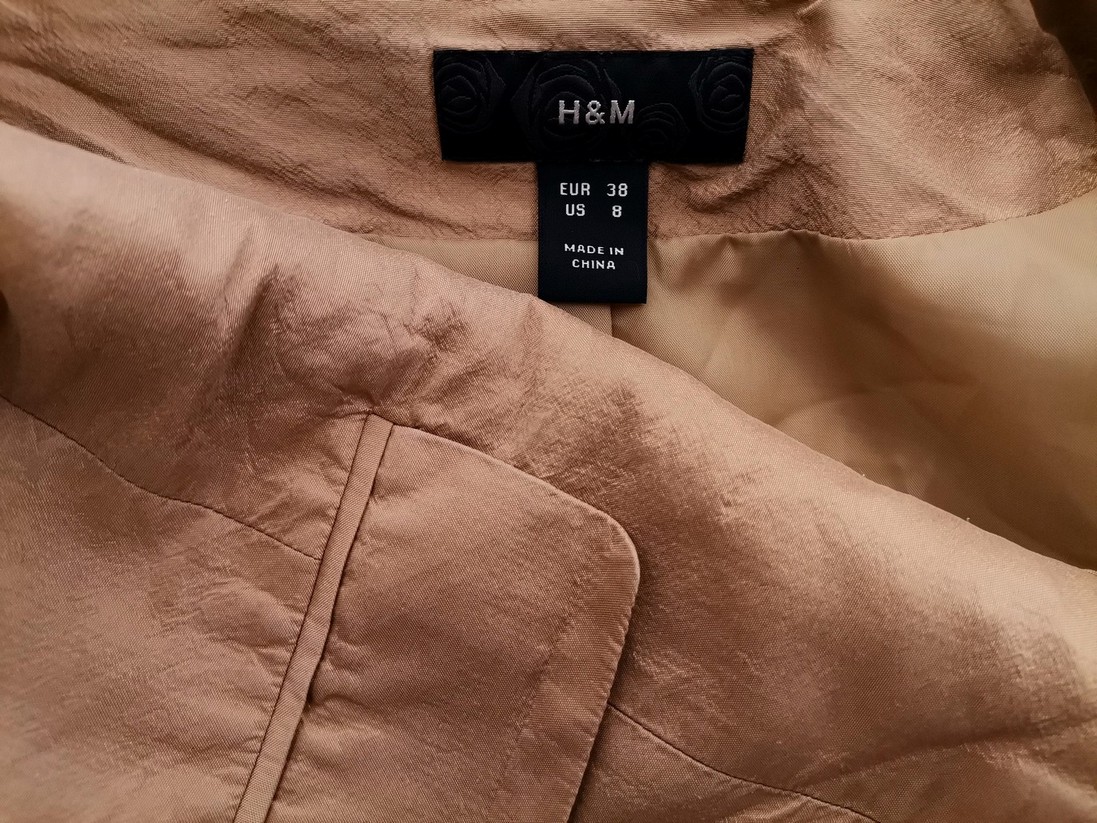 H&m Rozmiar 38 Kolor Beżowy Kołnierz Żakiet Haczyk Rękaw 3/4 Materiał Jedwab 100%