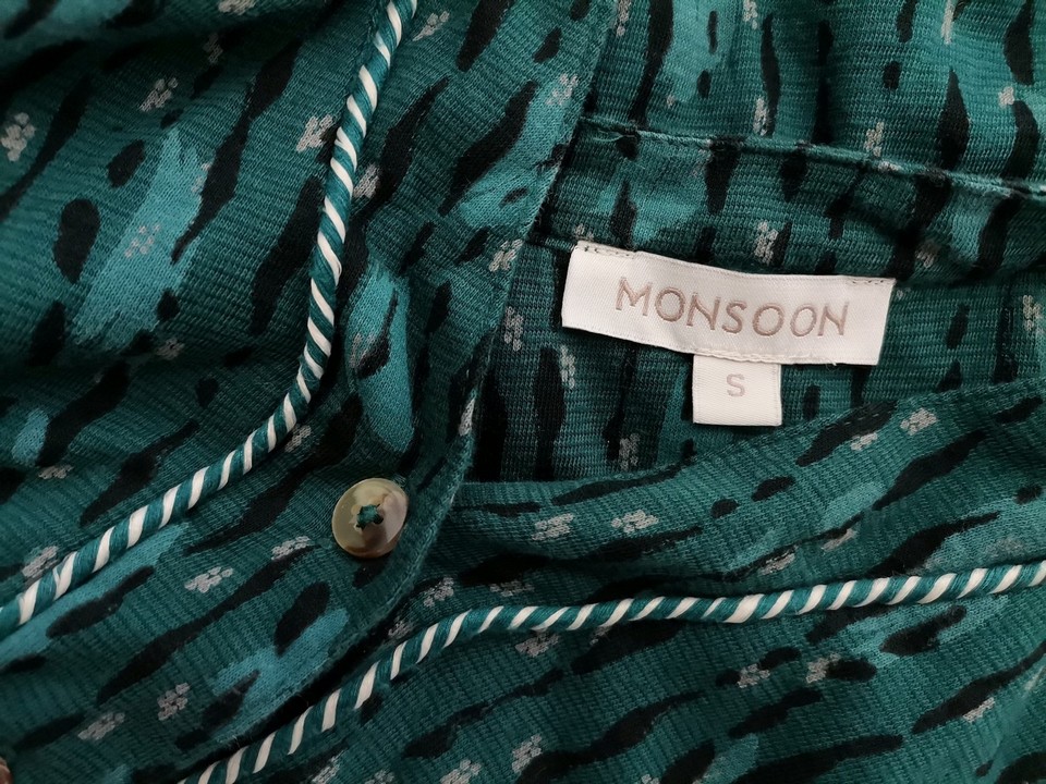 Monsoon Rozmiar S Kolor Szmaragdowy Split Crew Neck Bluzka Długi rękaw Materiał Organiczna Bawełna