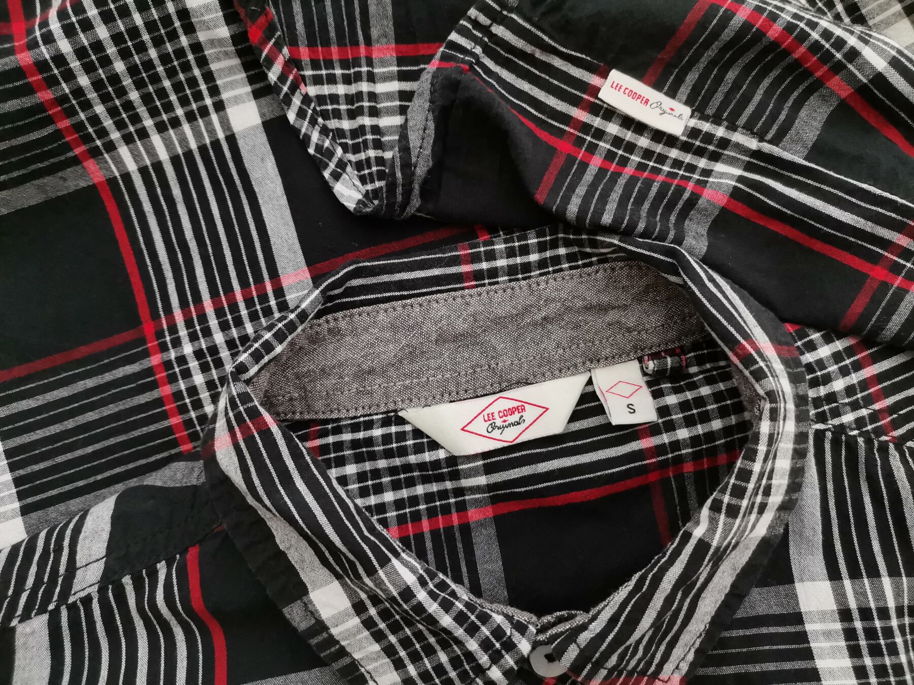 Lee Cooper Rozmiar S Kolor Czarny Krata Kołnierz Męska Koszula Casual Krótki rękaw Materiał Bawełna 100%