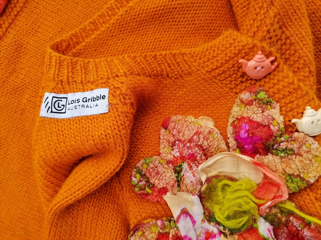 Lois Gribble Rozmiar 38/40 Kolor Pomarańczowy Crew Neck Długi Zapinany Kardigan Długi rękaw Cienka dzianina